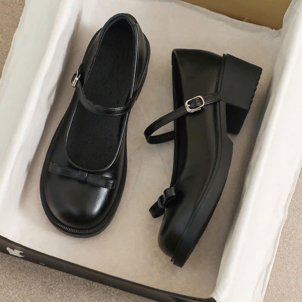 Giày Mary Jane Nữ Da Mềm Phong Cách Vintage