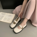 Giày Mary Jane Nữ Đế Bệt Mũi Vuông Quai Ngang Da Mềm Retro