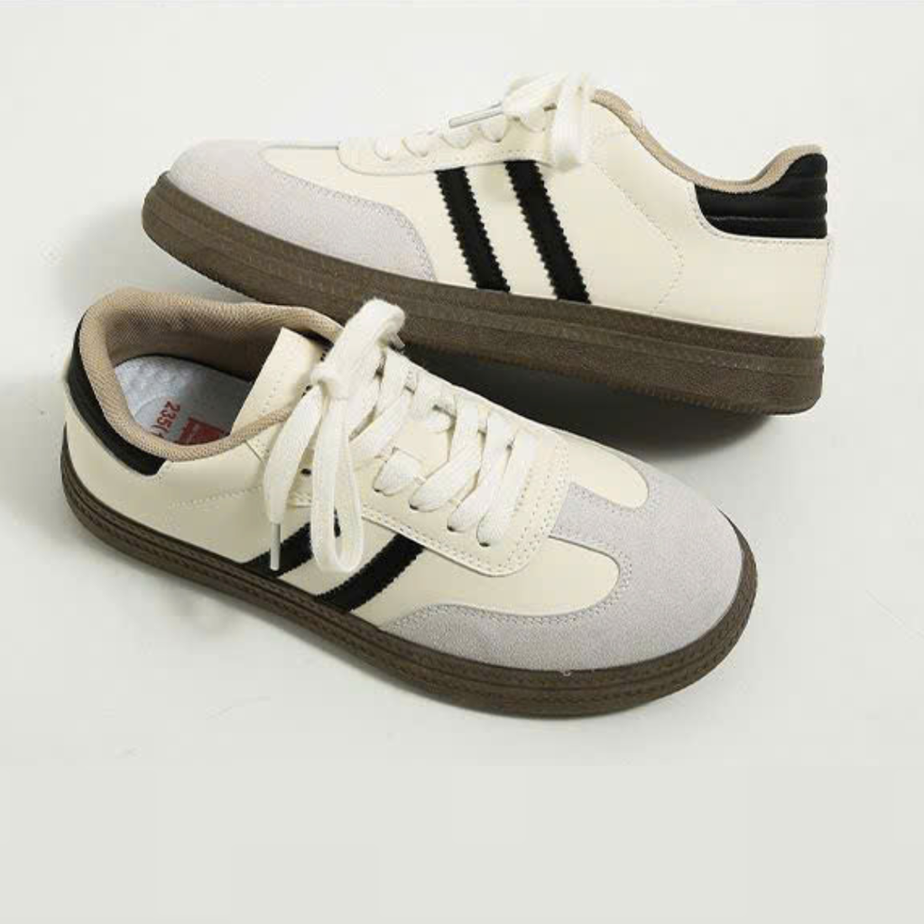 Giày Sneaker Trắng Đế Gum Phong Cách Retro