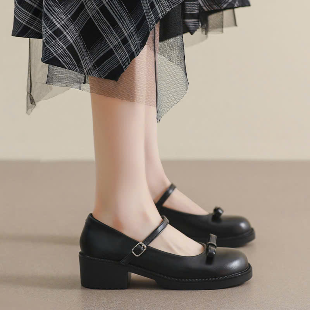 Giày Mary Jane Nữ Da Mềm Phong Cách Vintage
