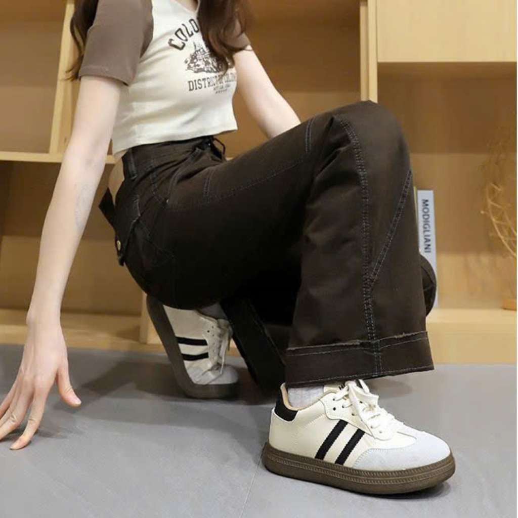 Giày Sneaker Trắng Đế Gum Phong Cách Retro