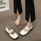 Giày Mary Jane Nữ Đế Bệt Mũi Vuông Quai Ngang Da Mềm Retro