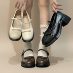 Giày Mary Jane Nữ Da Mềm Phong Cách Vintage