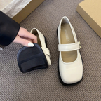 Giày Mary Jane Nữ Đế Bệt Mũi Vuông Quai Ngang Da Mềm Retro