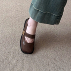 Giày Mary Jane Nữ Đế Bệt Mũi Vuông Quai Ngang Da Mềm Retro