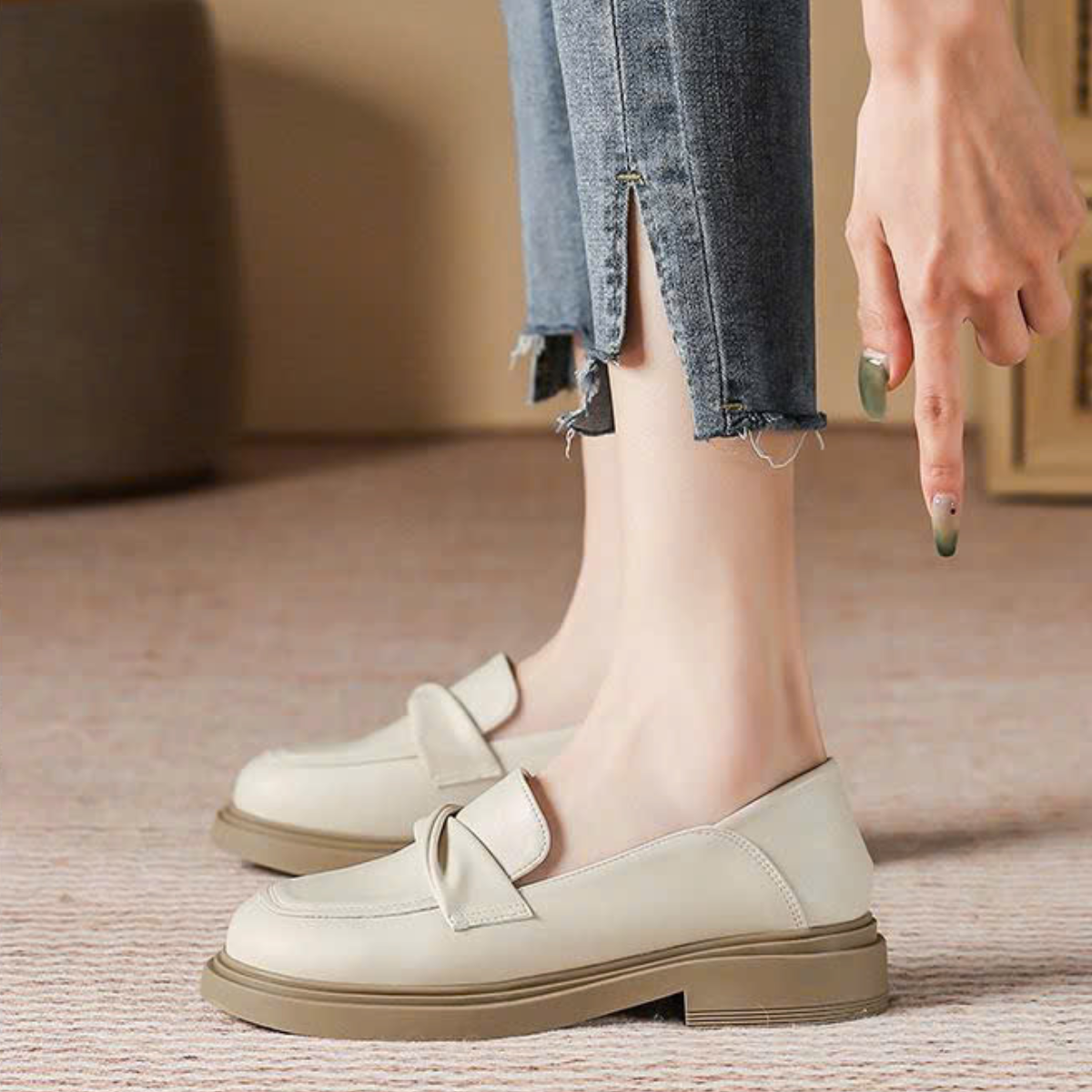 Giày Loafer Nữ Da Mềm Đế Thấp Thanh Lịch