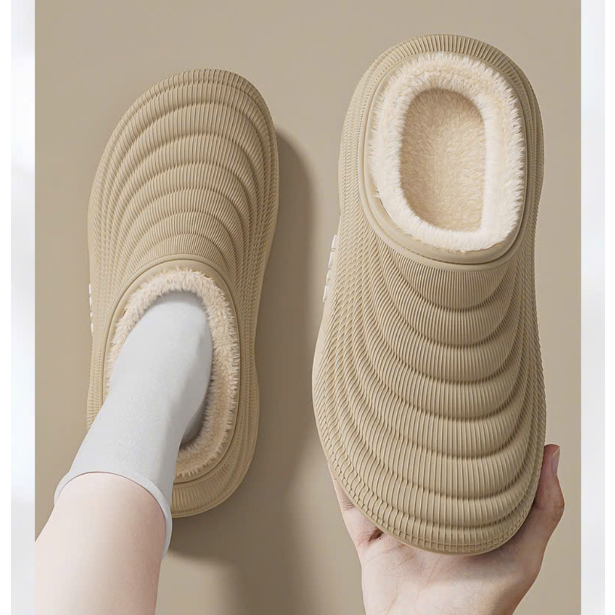 Dép sục viền sóng lót lông nam nữ chất EVA  nguyên khối