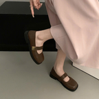 Giày Mary Jane Nữ Đế Bệt Mũi Vuông Quai Ngang Da Mềm Retro