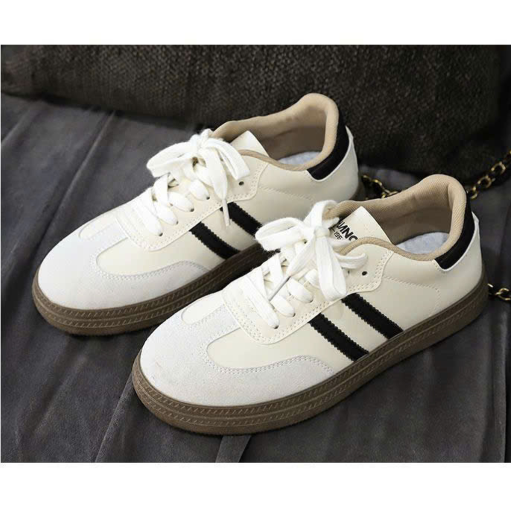 Giày Sneaker Trắng Đế Gum Phong Cách Retro